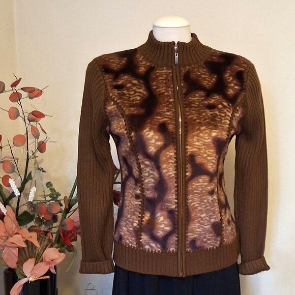 NWT Woman's Brown Multi Color Zip-Up Cardigan Knitwear Lightweight Sweater 6 S - Picture 4 of 6